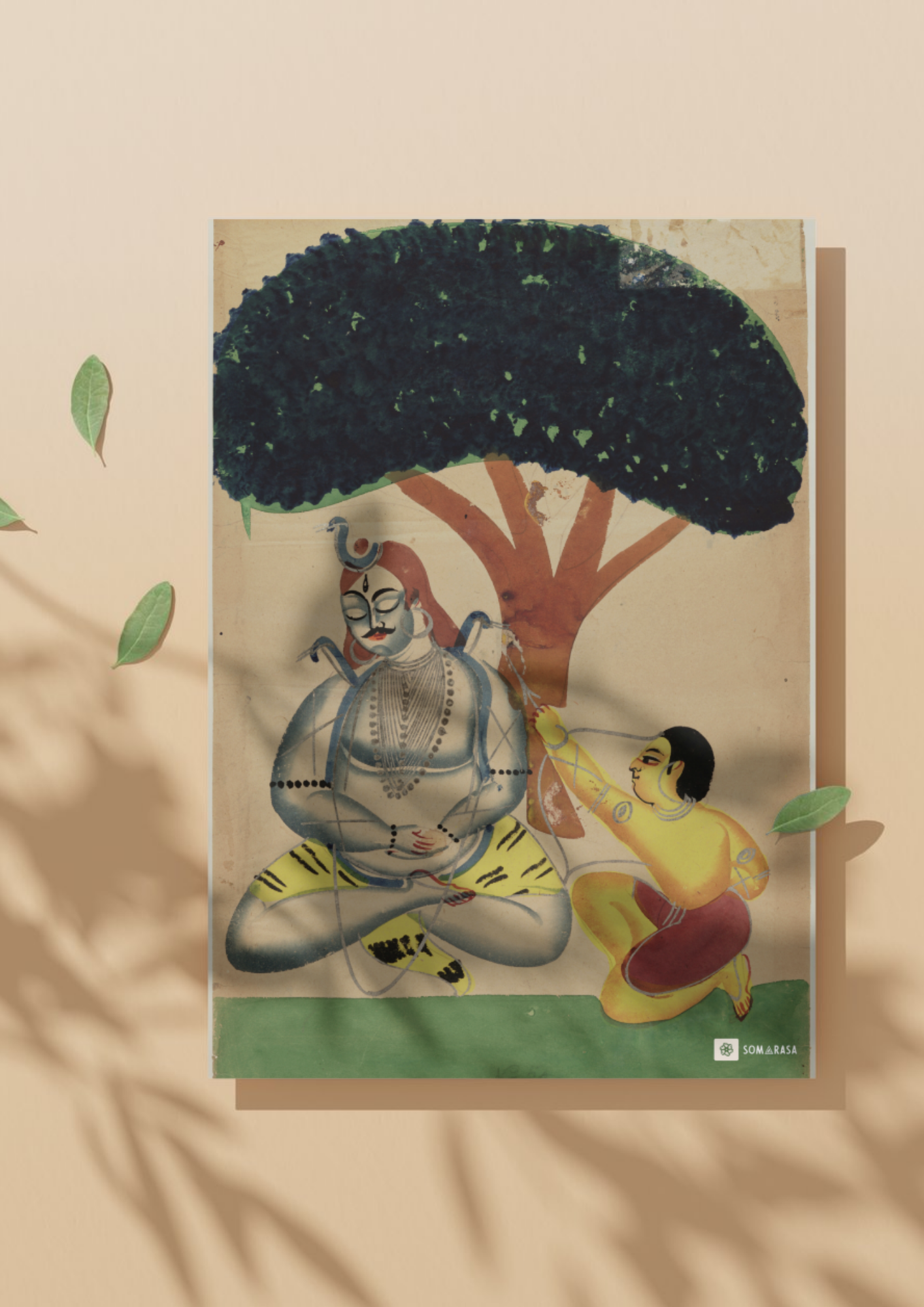 Kamdev Awakens Shiva – Kalighat Painting Reprint (A3 Poster)