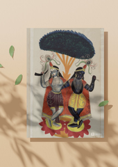 Krishna & Balarama Dancing – Kalighat Painting Reprint (A3 Poster)