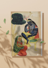 Radha Serving Krishna – Kalighat Painting Reprint (A3 Poster)
