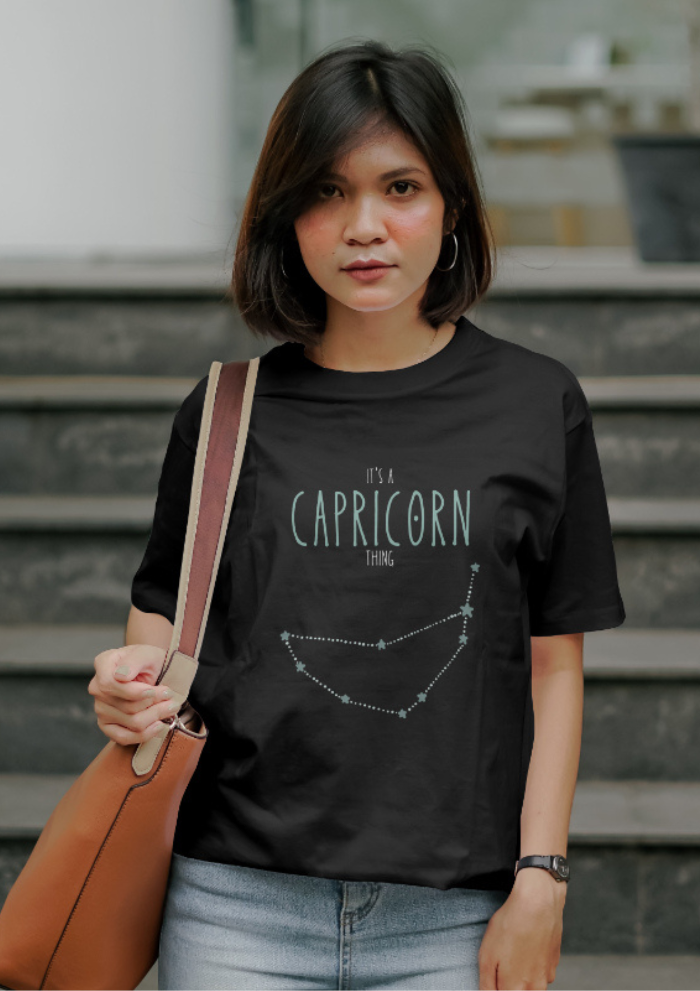 Capricorn – The Ambitious Star-Seeker (Black Zodiac Series – Unisex/Oversized T-Shirt)