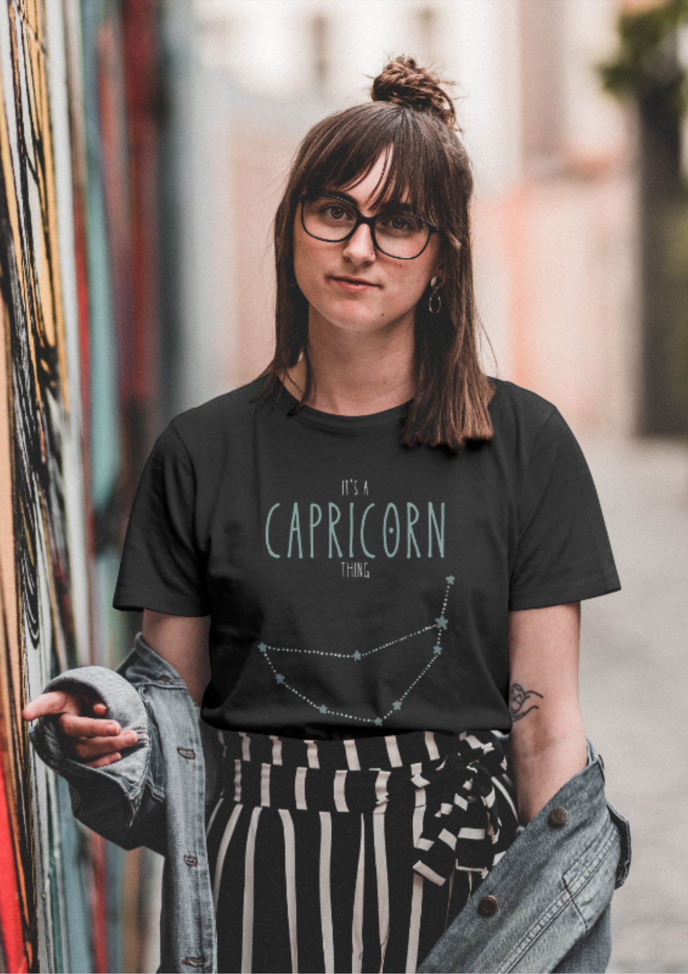 Capricorn – The Ambitious Star-Seeker (Black Zodiac Series – Unisex/Oversized T-Shirt)