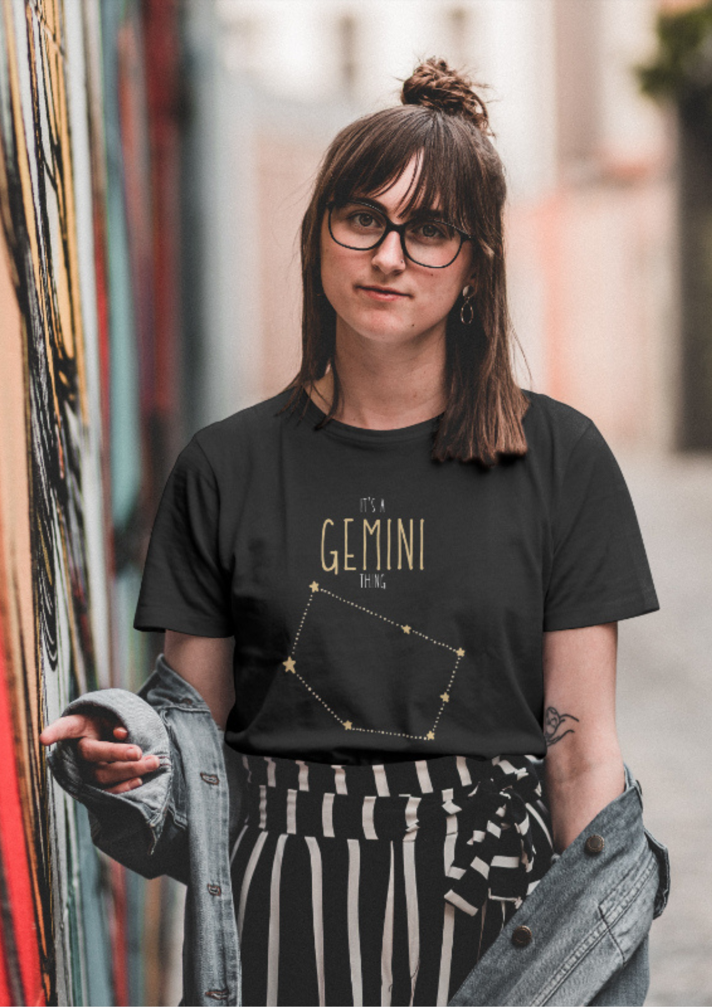 Gemini – The Cosmic Conversationalist (Black Zodiac Series – Unisex/Oversized T-Shirt)