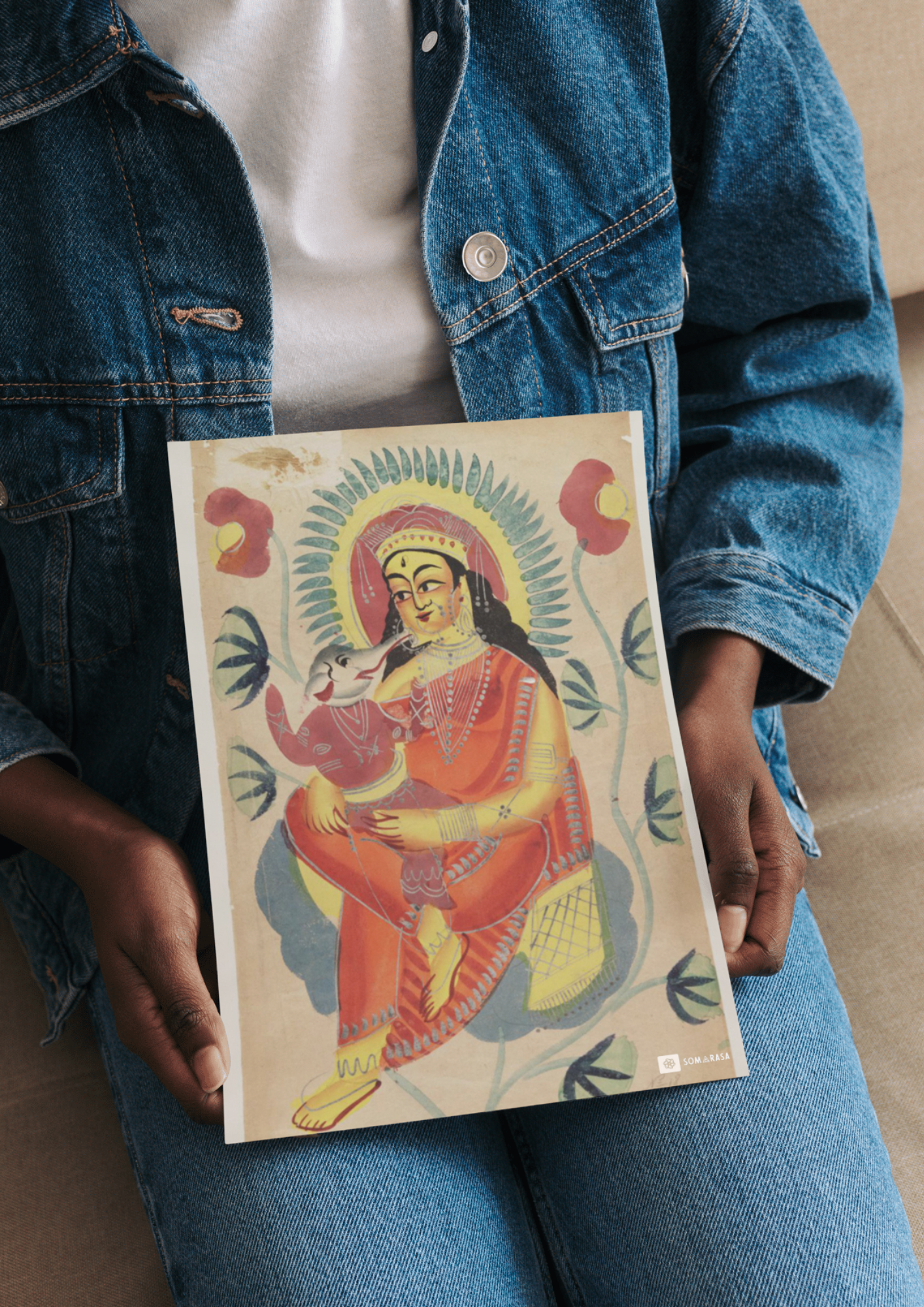 Gauri Nursing Ganesh – Kalighat Painting Reprint (A3 Poster)