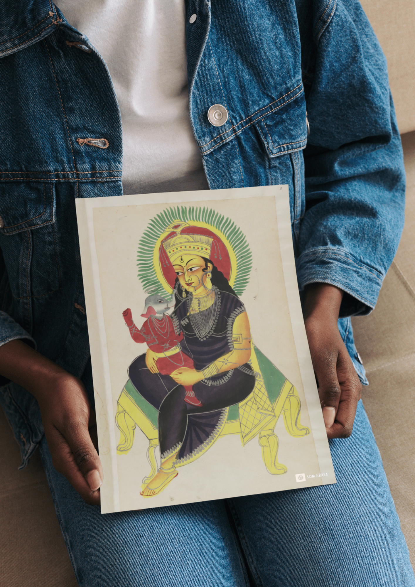Parvati and Ganesha – Kalighat Painting Reprint (A3 Poster)