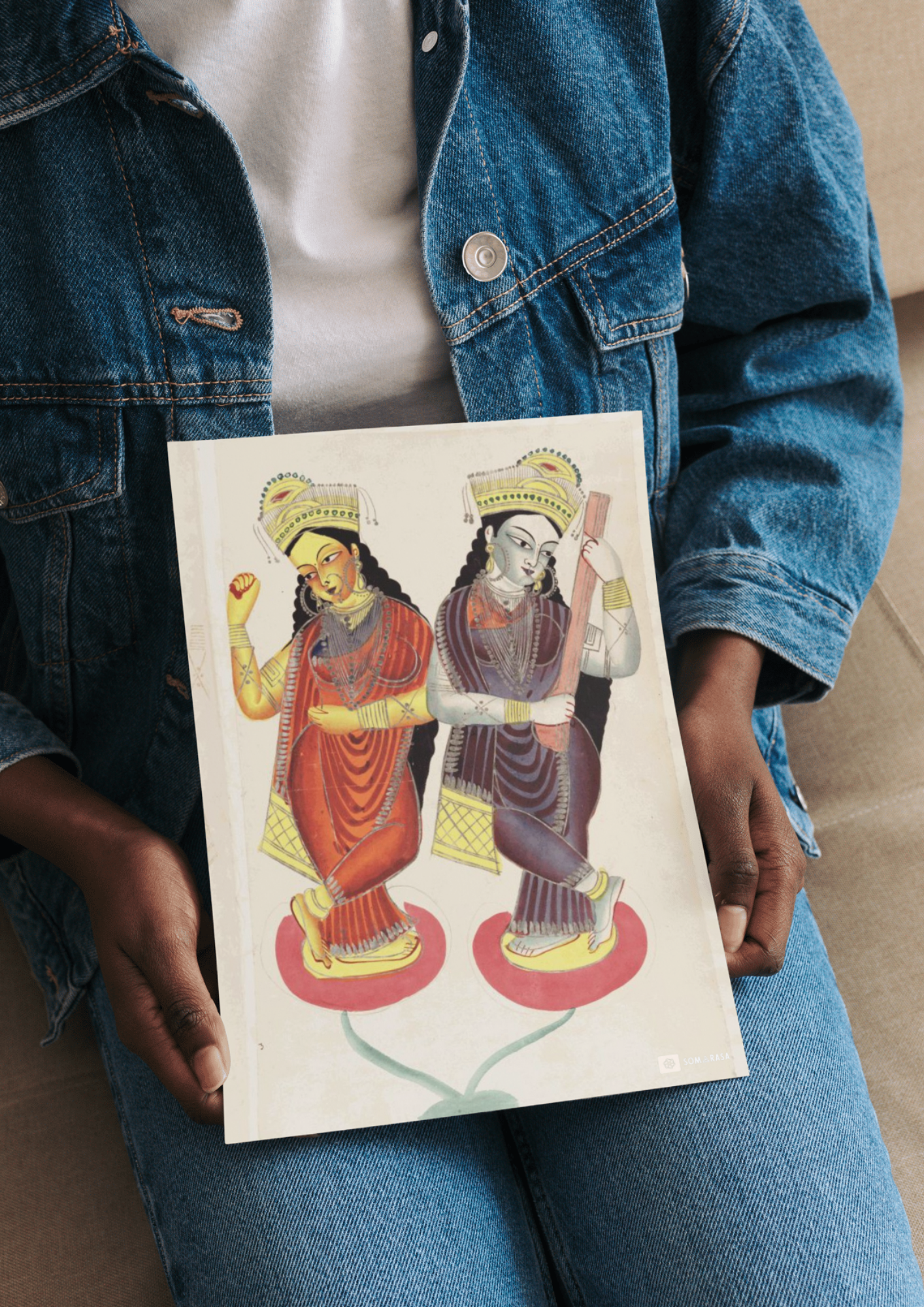 Lakshmi & Saraswati – Kalighat Painting Reprint (A3 Poster)