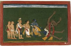 Rama Kicks the Body of Dundubhi – Folio from the Shangri Ramayana (16×24 Poster)