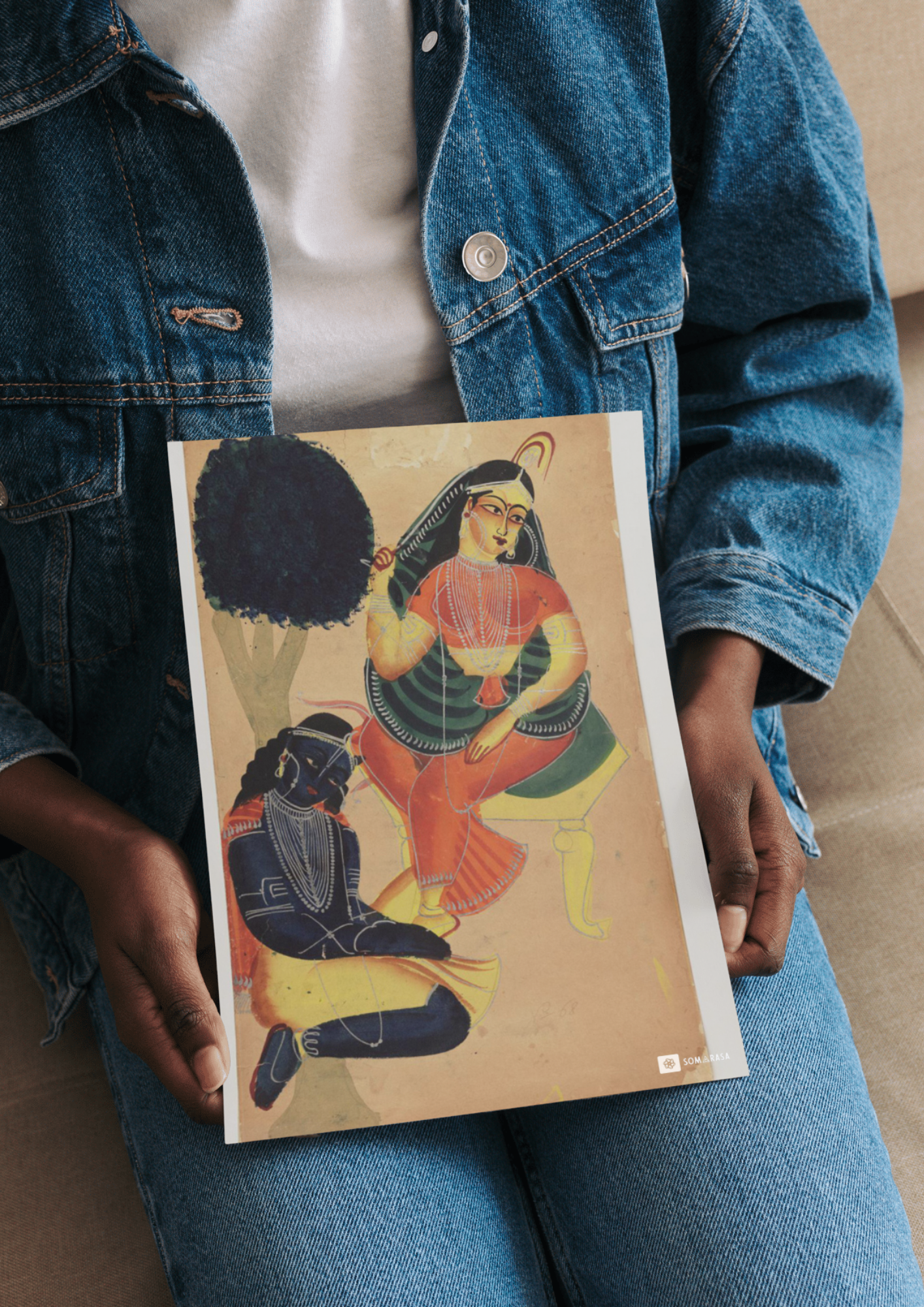 Krishna Serving Radha – Kalighat Painting Reprint (A3 Poster)