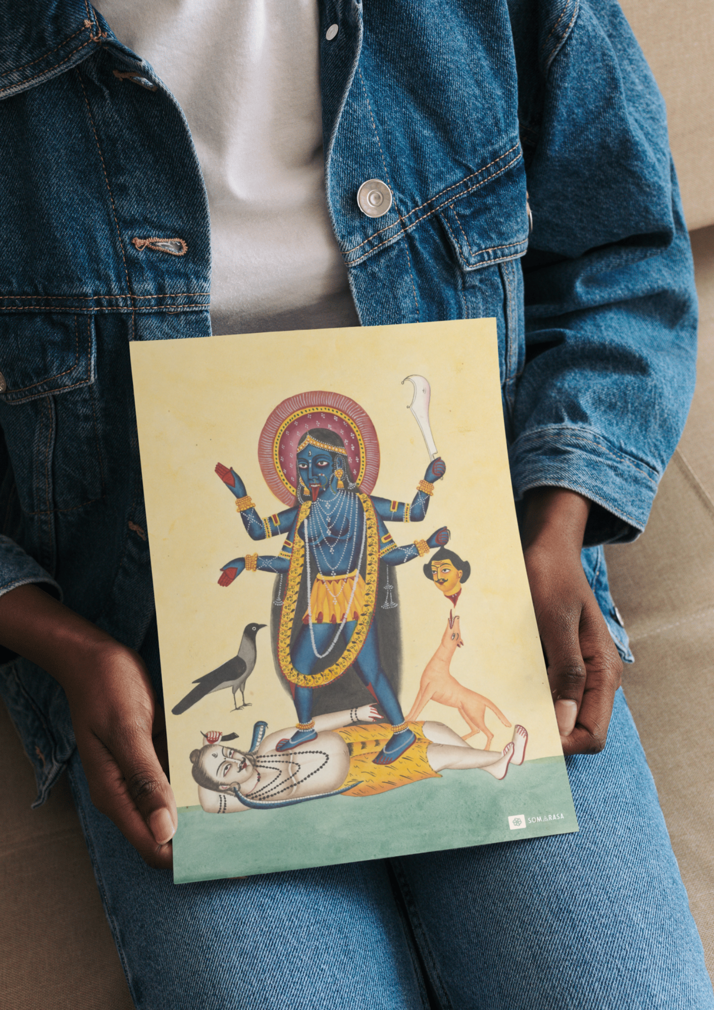 Kali Standing on Shiva – Kalighat Painting Reprint (A3 Poster)