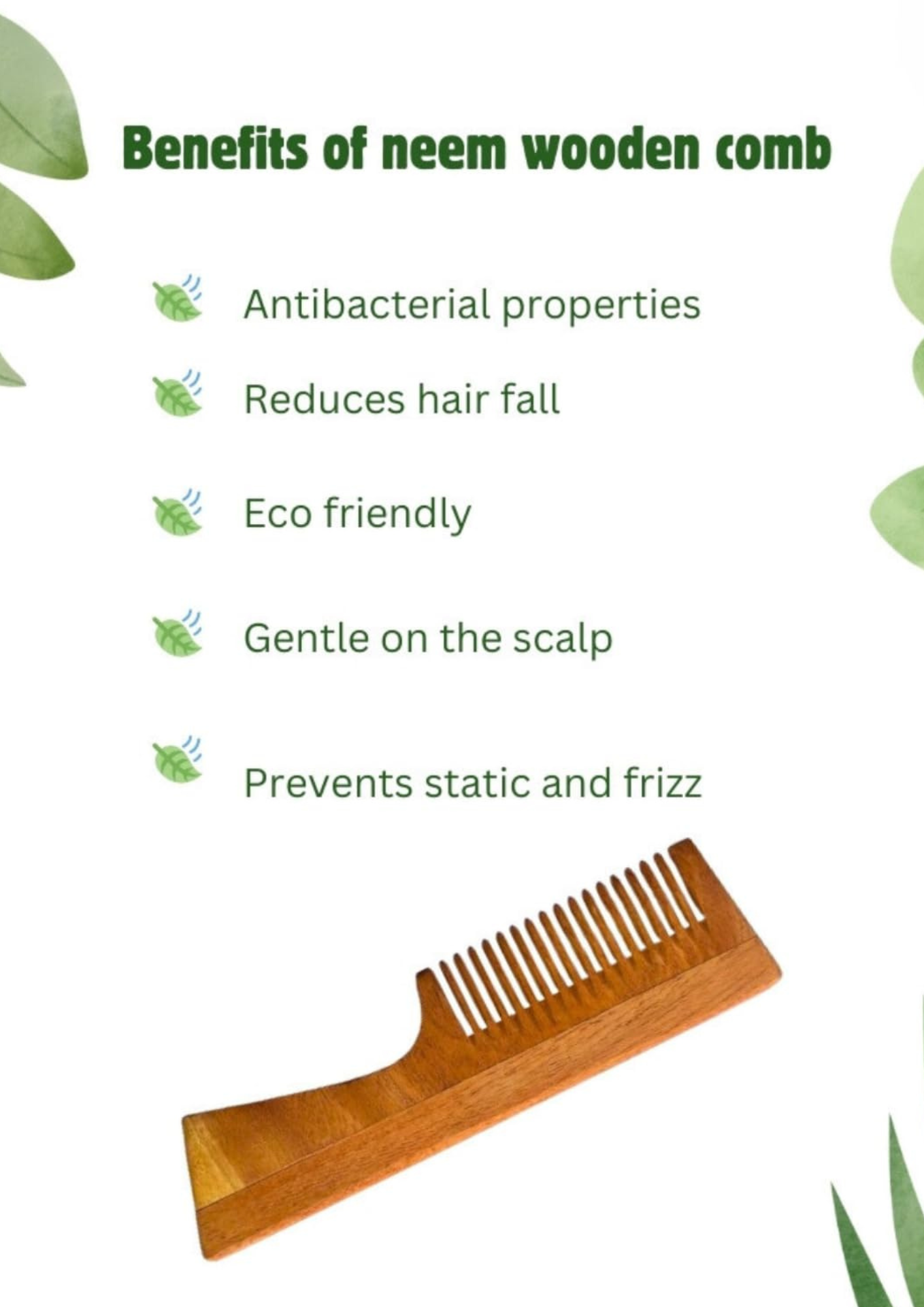 Neem Wood Comb with Handle