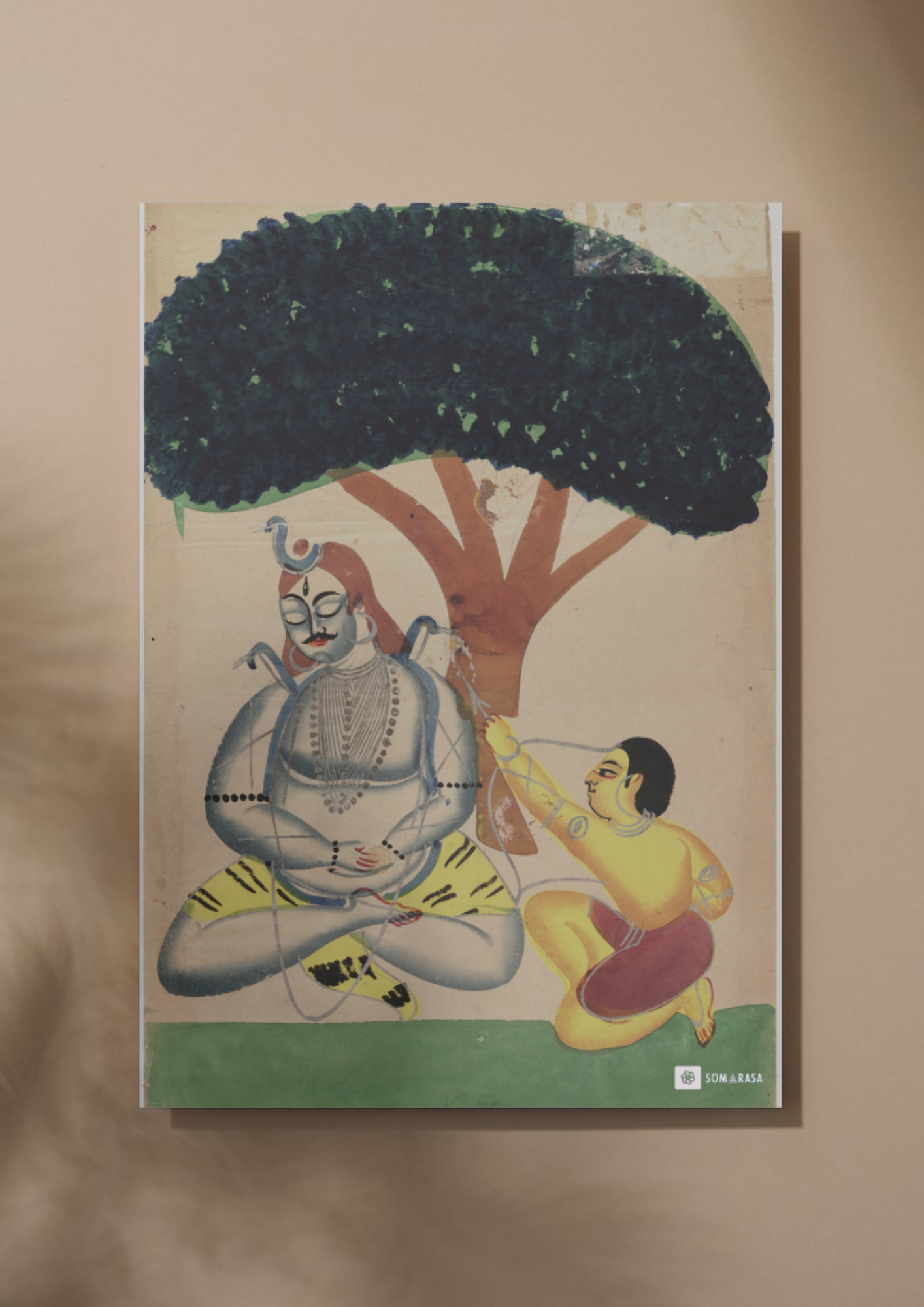 Kamdev Awakens Shiva – Kalighat Painting Reprint (A3 Poster)