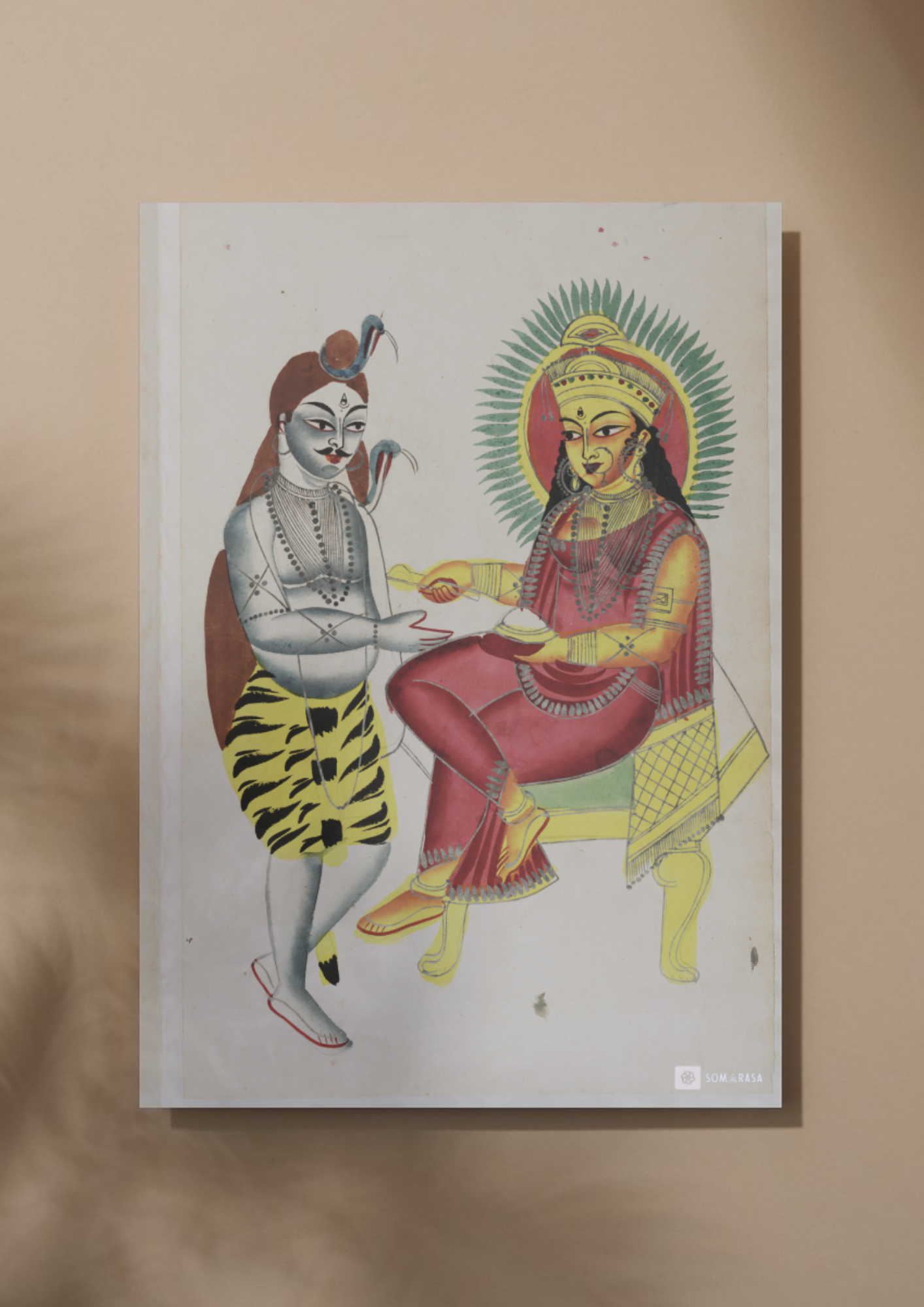 Shiva and Annapurna – Kalighat Painting Reprint (A3 Poster)