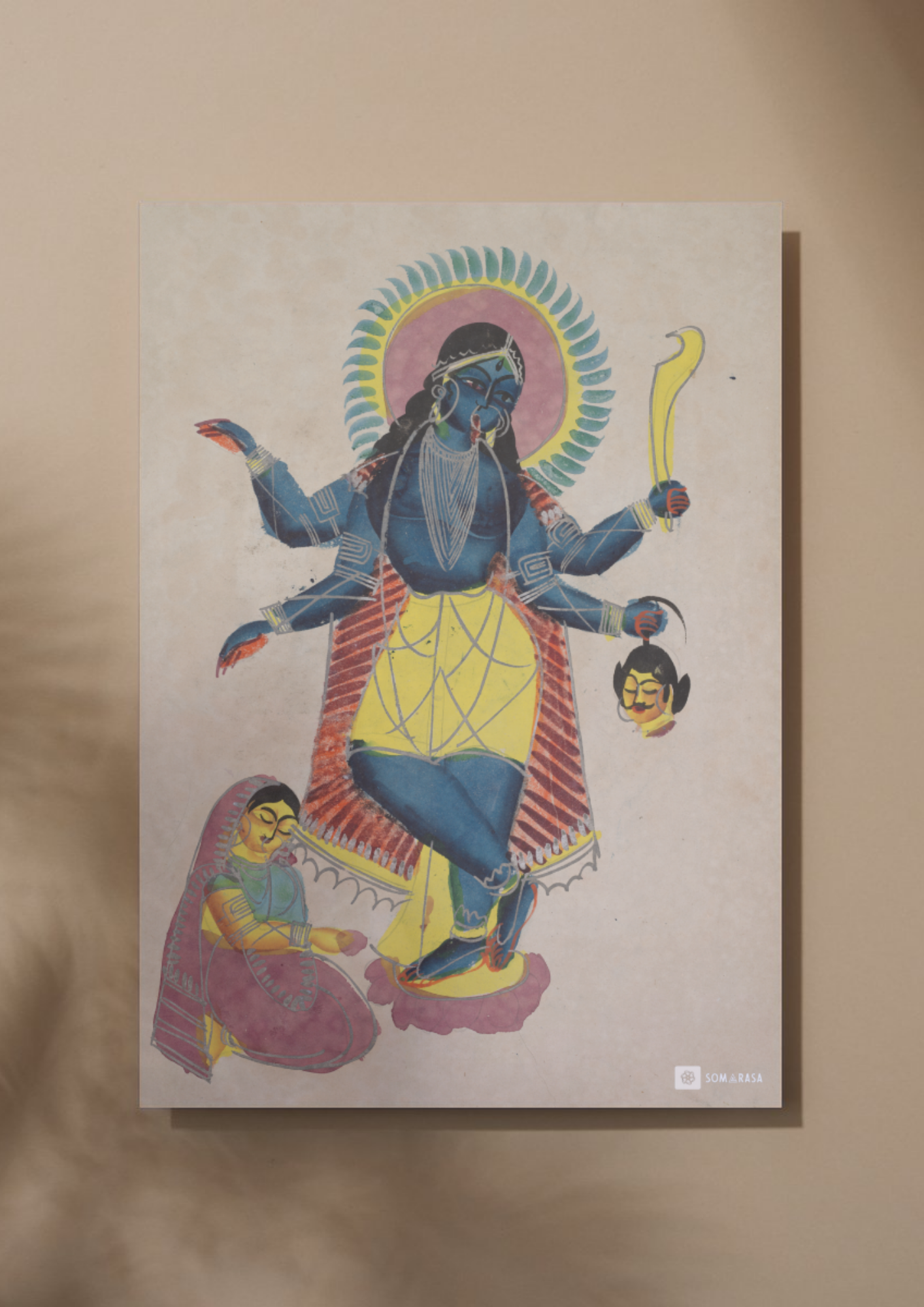 Krishna as Kali Worshipped by Radha – Kalighat Painting Reprint (A3 Poster)
