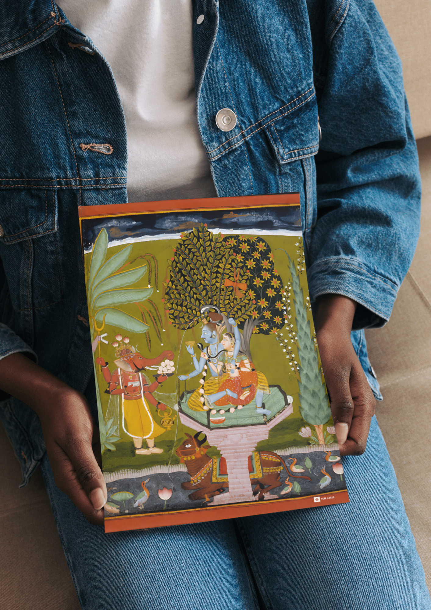 Shiva and Parvati with Ganesha – Bundi Miniature Painting (A3 Poster)