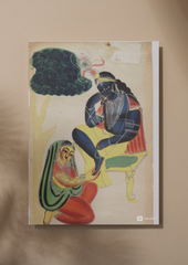Radha Serving Krishna – Kalighat Painting Reprint (A3 Poster)