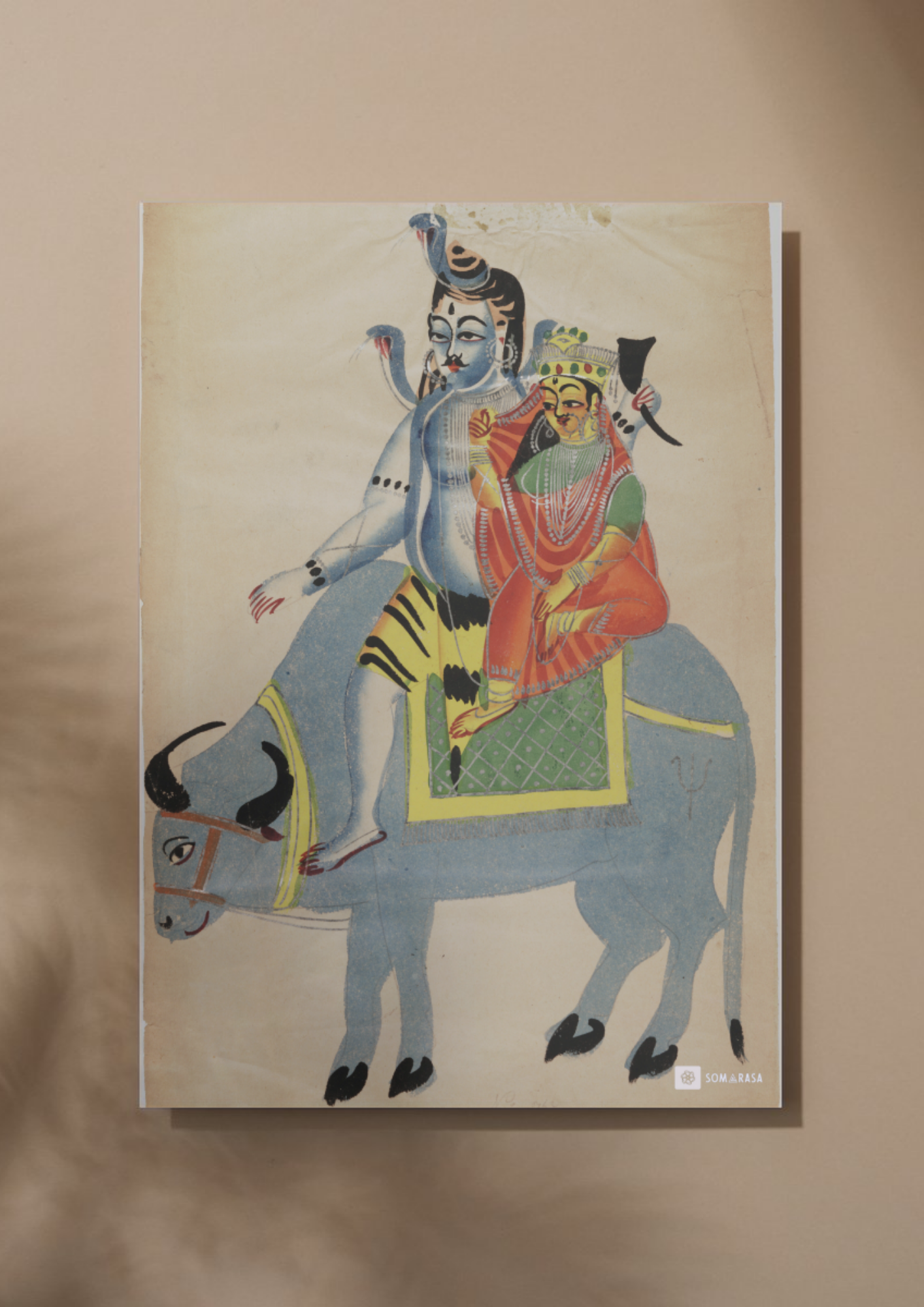 Shankar & Parvati on Nandi – Kalighat Painting Reprint (A3 Poster)