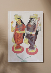 Lakshmi & Saraswati – Kalighat Painting Reprint (A3 Poster)