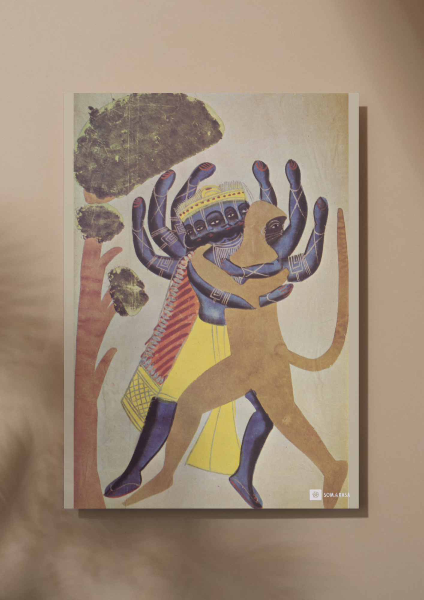 Ravan & Hanuman – Kalighat Painting Reprint (A3 Poster)