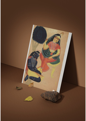 Krishna Serving Radha – Kalighat Painting Reprint (A3 Poster)