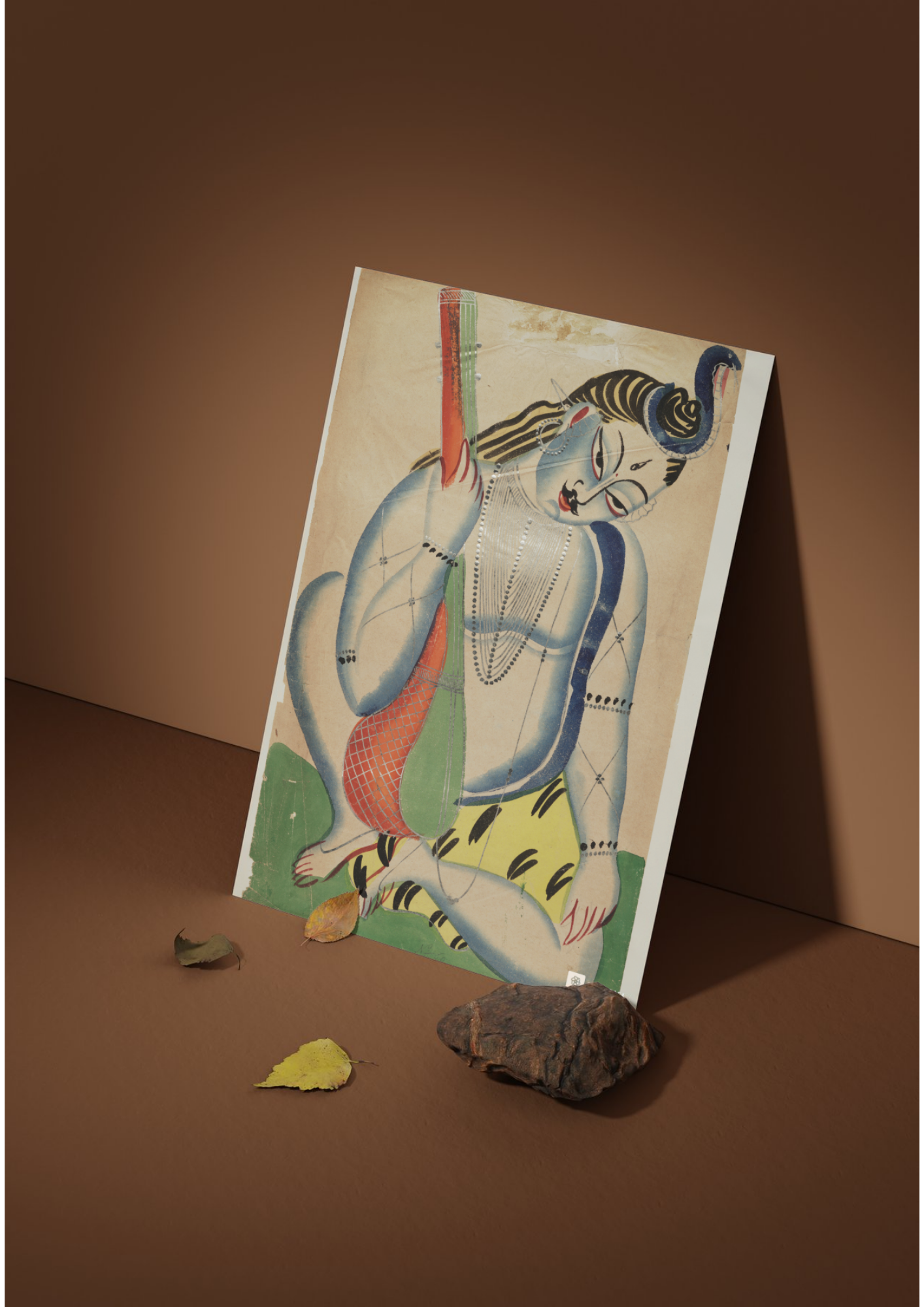 Shiva with Veena – Kalighat Painting Reprint (A3 Poster)