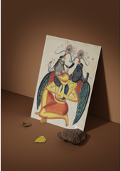 Garuda with Krishna and Balarama – Kalighat Painting Reprint (A3 Poster)
