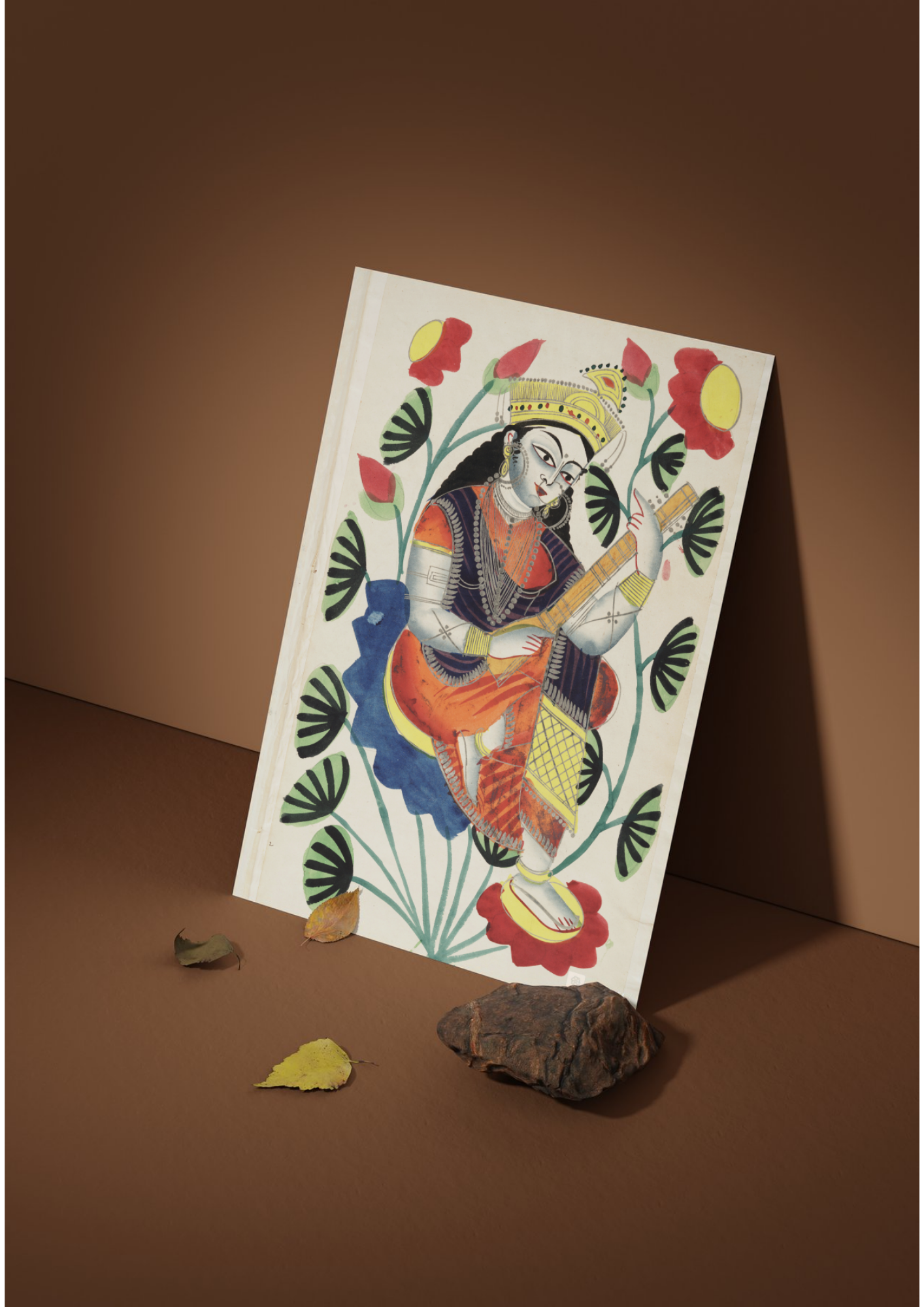 Saraswati on Lotus – Kalighat Painting Reprint (A3 Poster)
