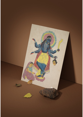 Krishna as Kali Worshipped by Radha – Kalighat Painting Reprint (A3 Poster)