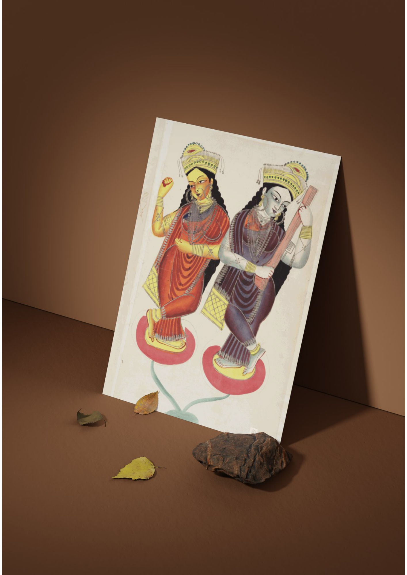 Lakshmi & Saraswati – Kalighat Painting Reprint (A3 Poster)