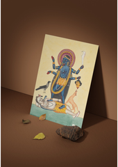 Kali Standing on Shiva – Kalighat Painting Reprint (A3 Poster)