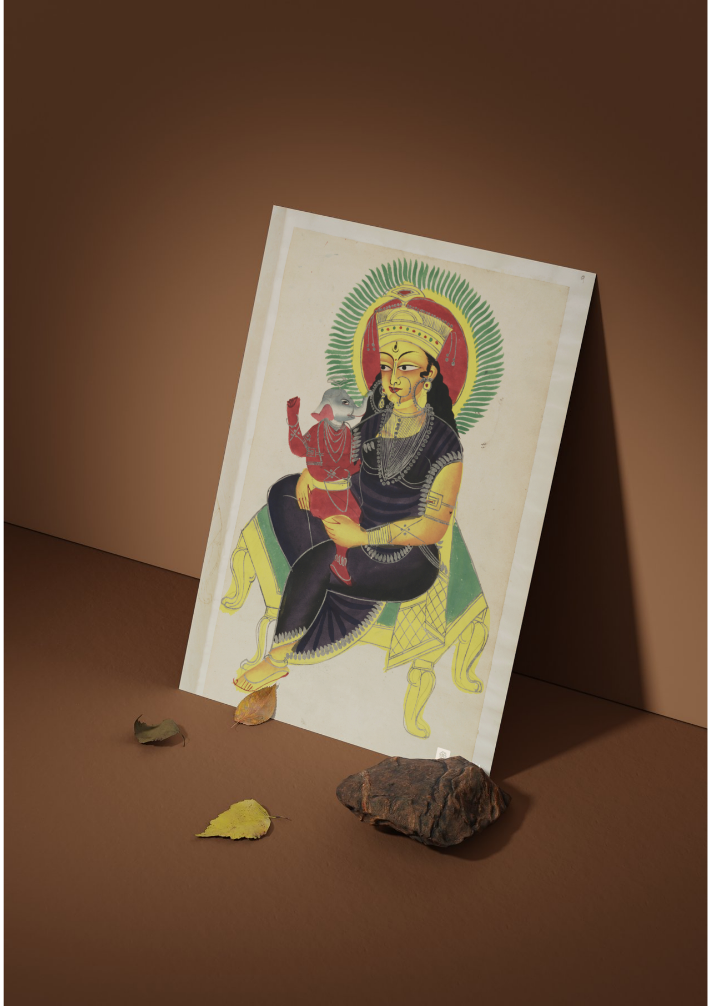 Parvati and Ganesha – Kalighat Painting Reprint (A3 Poster)