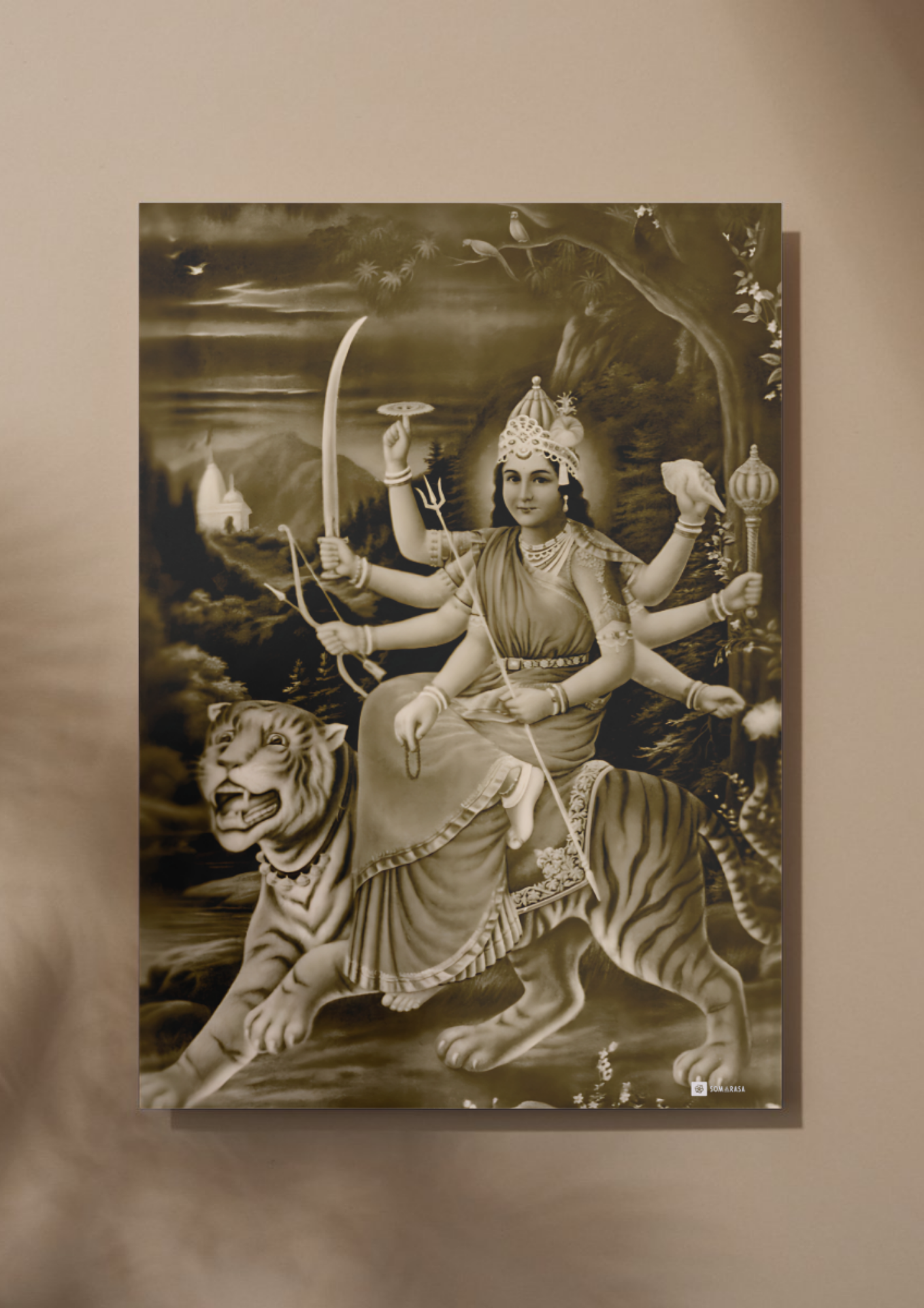 Durga Simhavahini – The Divine Warrior Goddess (A3 Vintage Poster)