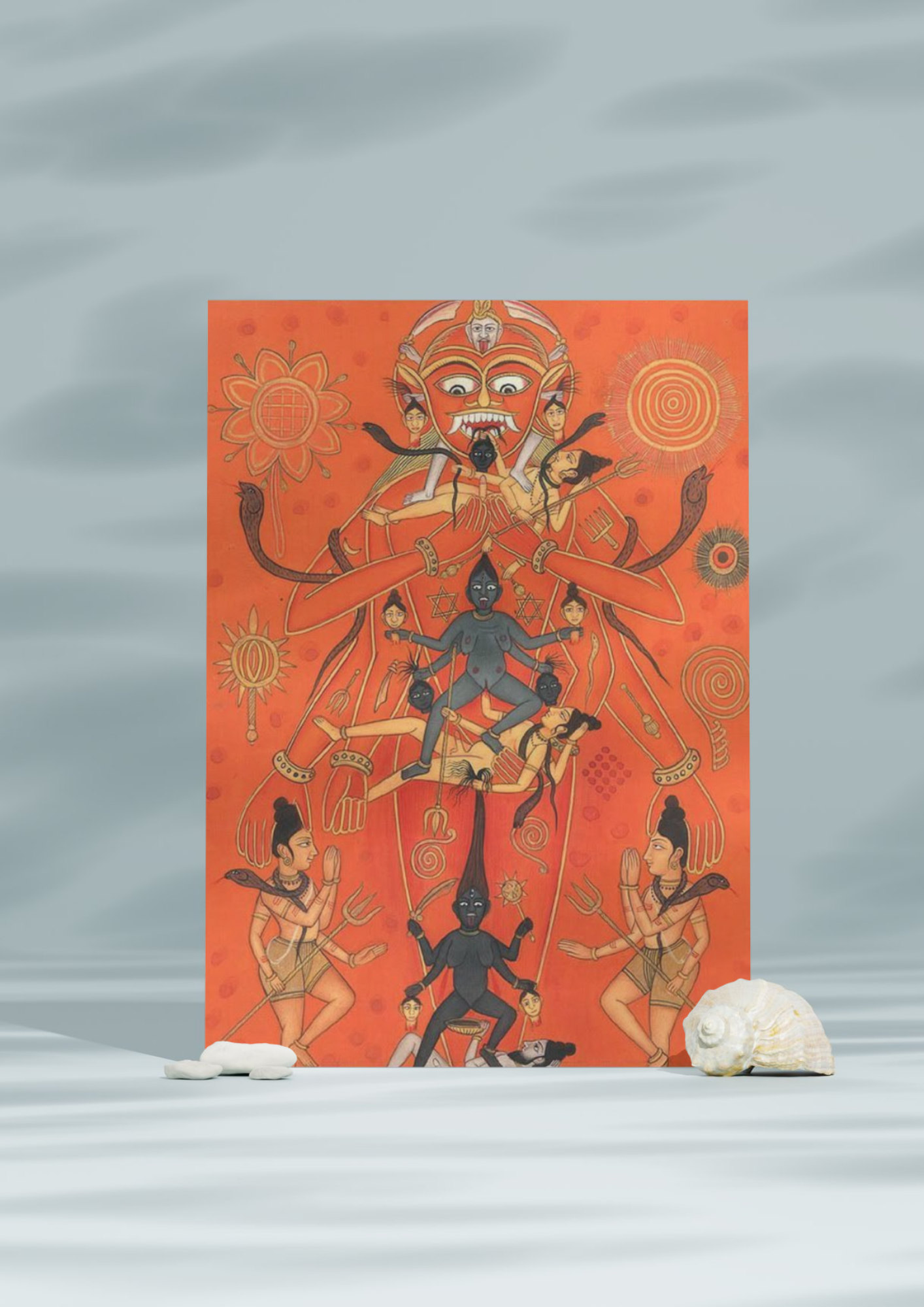 Kali & Shiva in Tantric Cosmic Union – Miniature Painting (16x24 Poster)