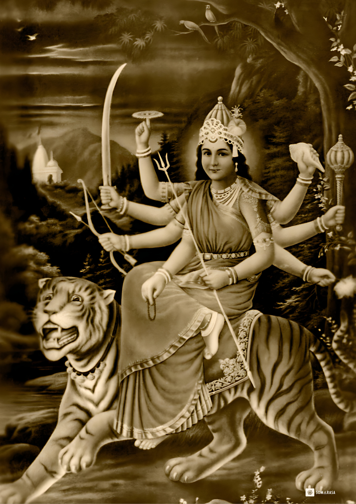 Durga Simhavahini – The Divine Warrior Goddess (A3 Vintage Poster)