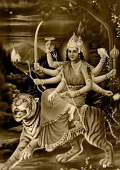 Durga Simhavahini – The Divine Warrior Goddess (A3 Vintage Poster)
