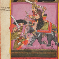 Durga Enthroned on Her Mount – Confrontation with a Warrior (14×14 Poster)