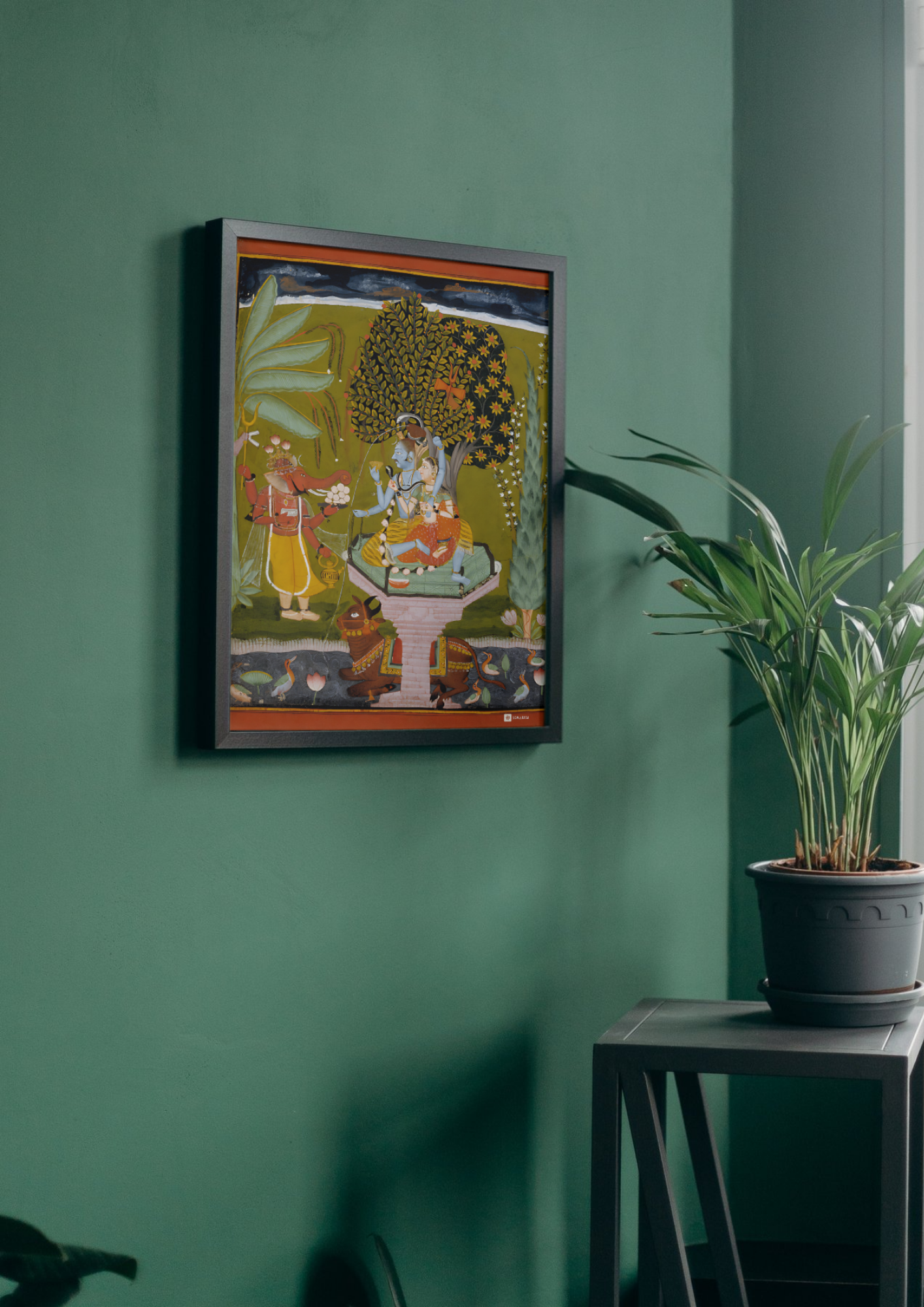 Shiva and Parvati with Ganesha – Bundi Miniature Painting (A3 Poster)