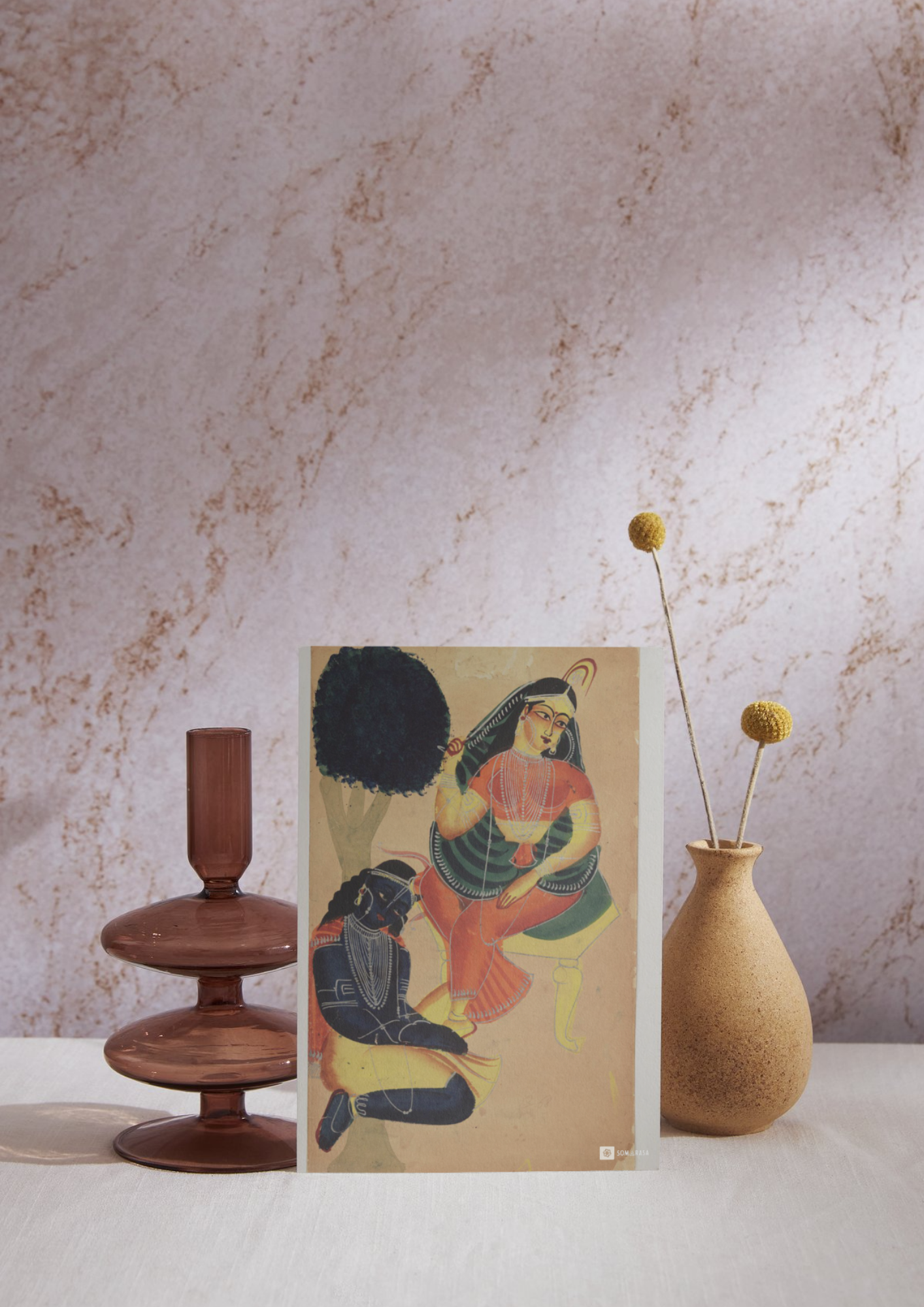 Krishna Serving Radha – Kalighat Painting Reprint (A3 Poster)