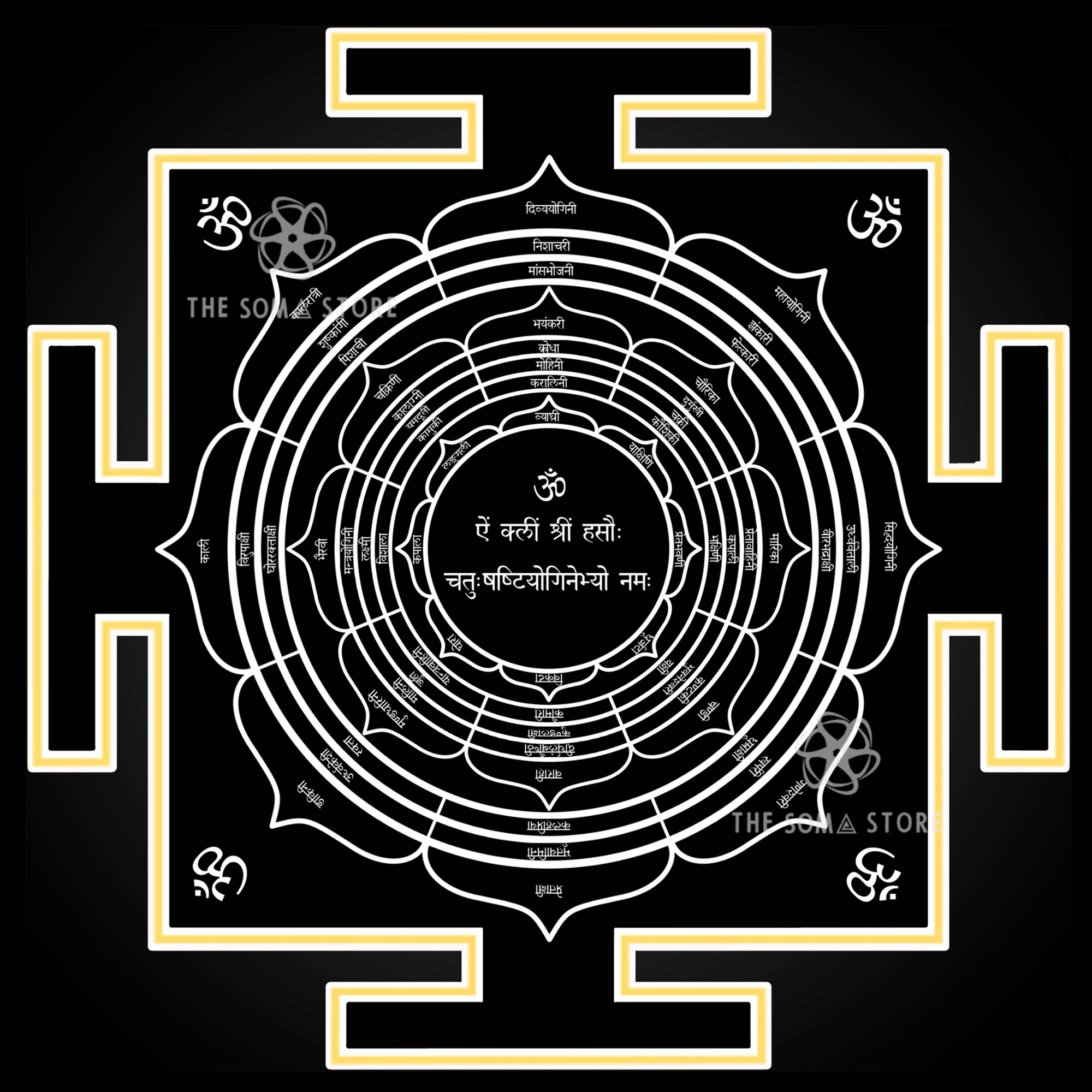 Chausath Yogini Yantra - Sacred Geometric Body of the 64 Tantric Yoginis, Complete Mantra of the Supreme Feminine Circle & the Most Esoteric Power in the Tantric Tradition (14 × 14 in Poster)