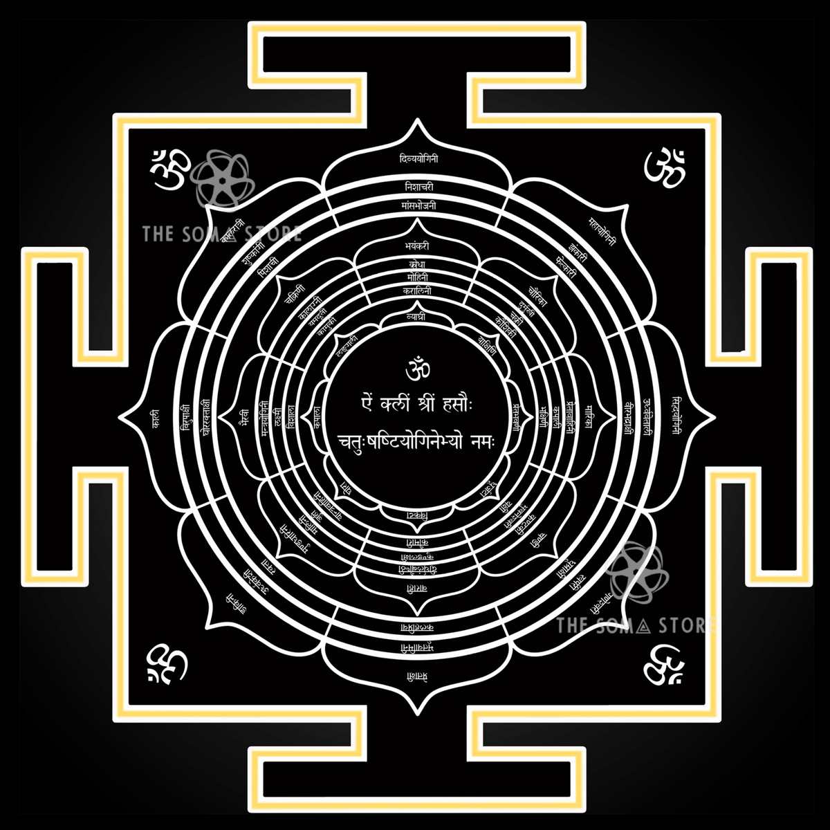 Chausath Yogini Yantra - Sacred Geometric Body of the 64 Tantric Yoginis, Complete Mantra of the Supreme Feminine Circle & the Most Esoteric Power in the Tantric Tradition (14 × 14 in Poster)