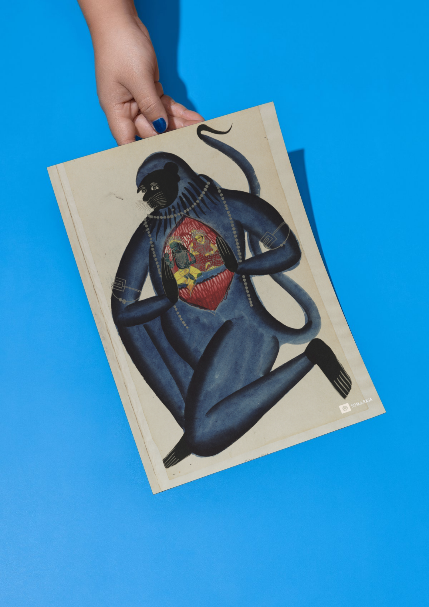 Hanuman Reveals His Heart – Kalighat Painting Reprint (A3 Poster)