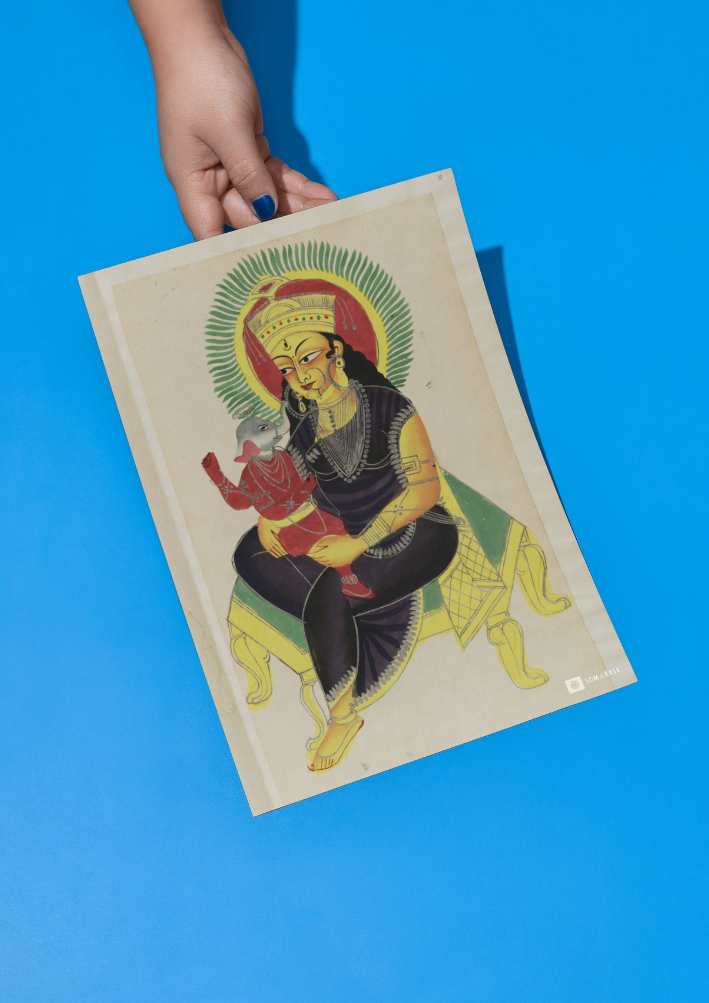 Parvati and Ganesha – Kalighat Painting Reprint (A3 Poster)