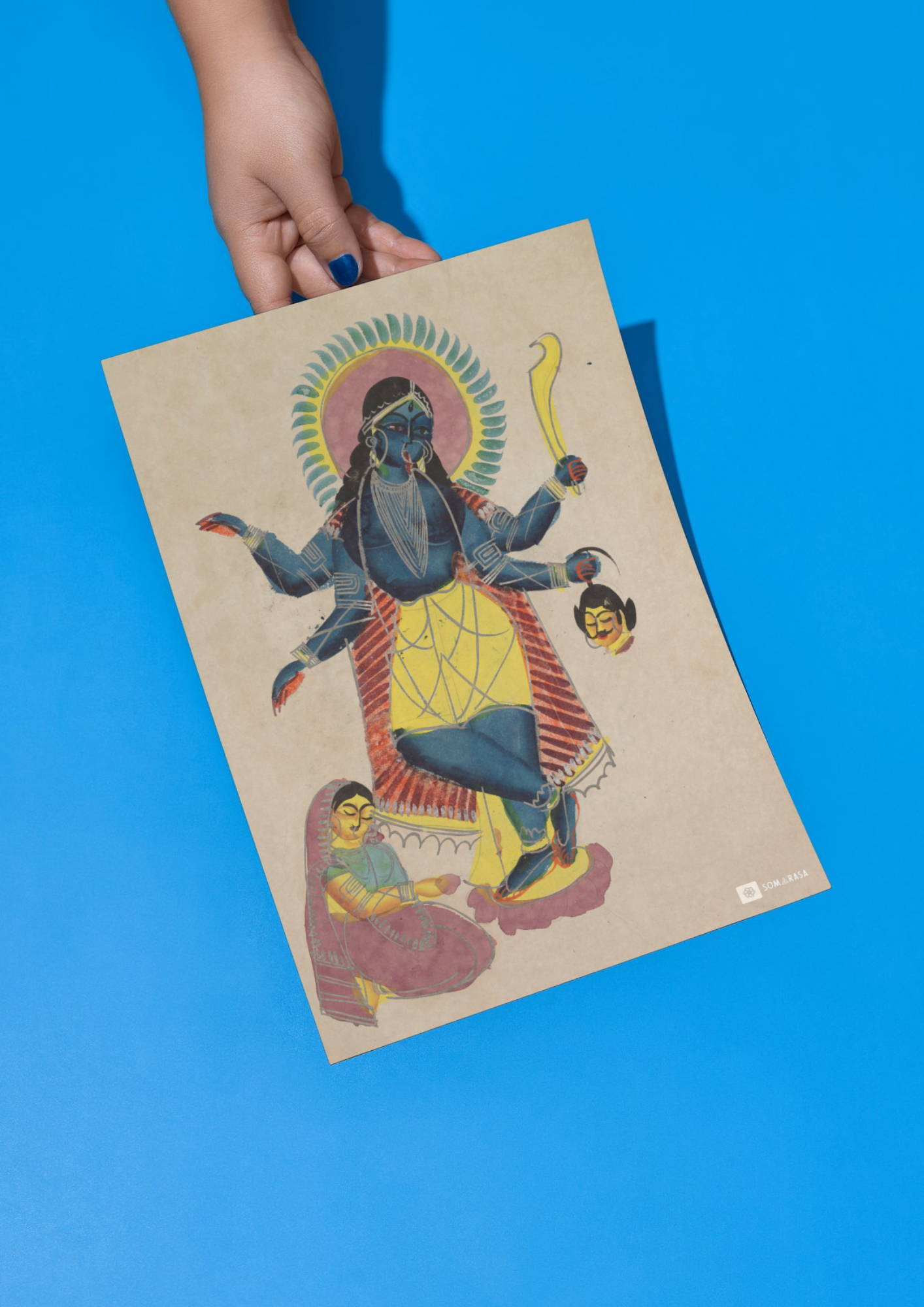 Krishna as Kali Worshipped by Radha – Kalighat Painting Reprint (A3 Poster)