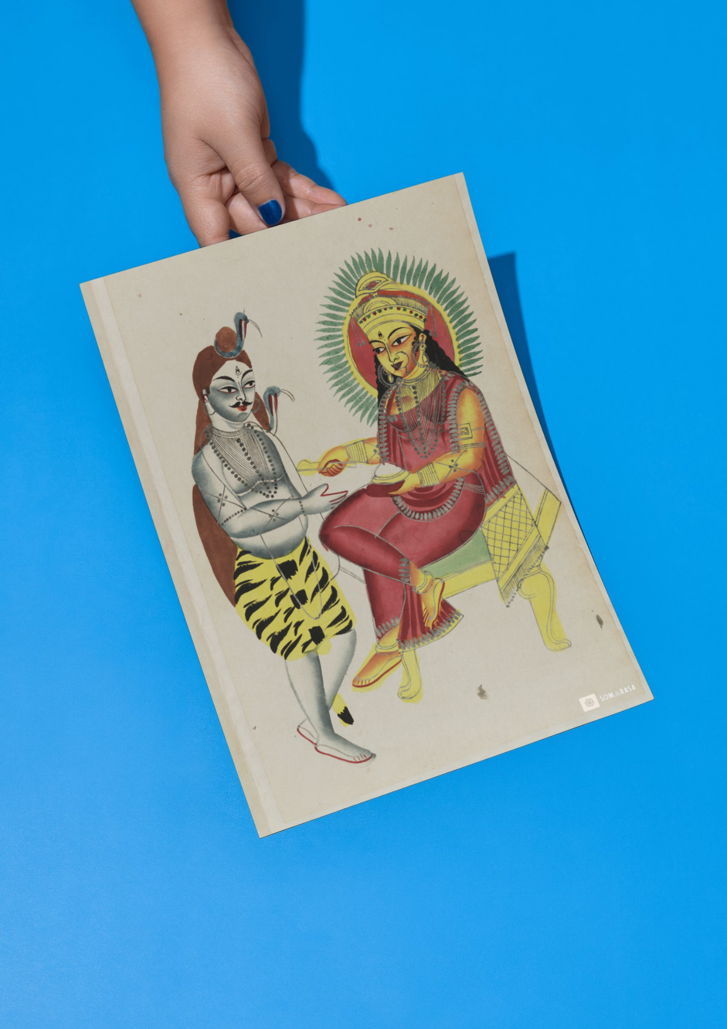 Shiva and Annapurna – Kalighat Painting Reprint (A3 Poster)