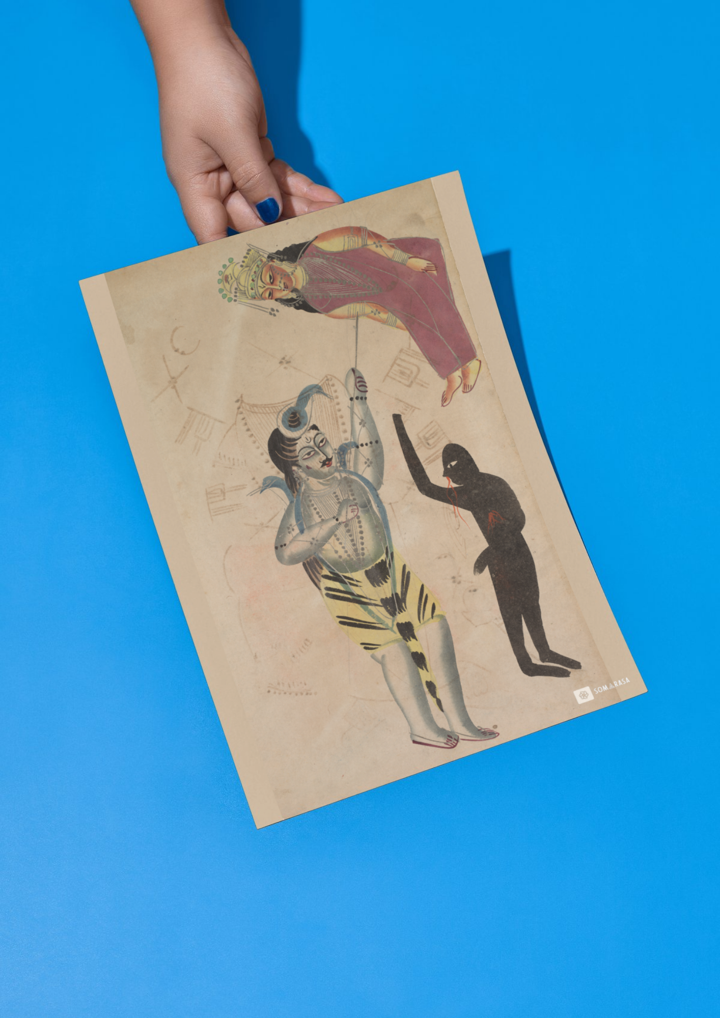 Shiva Holding the Burnt Body of Sati – Kalighat Painting Reprint (A3 Poster)