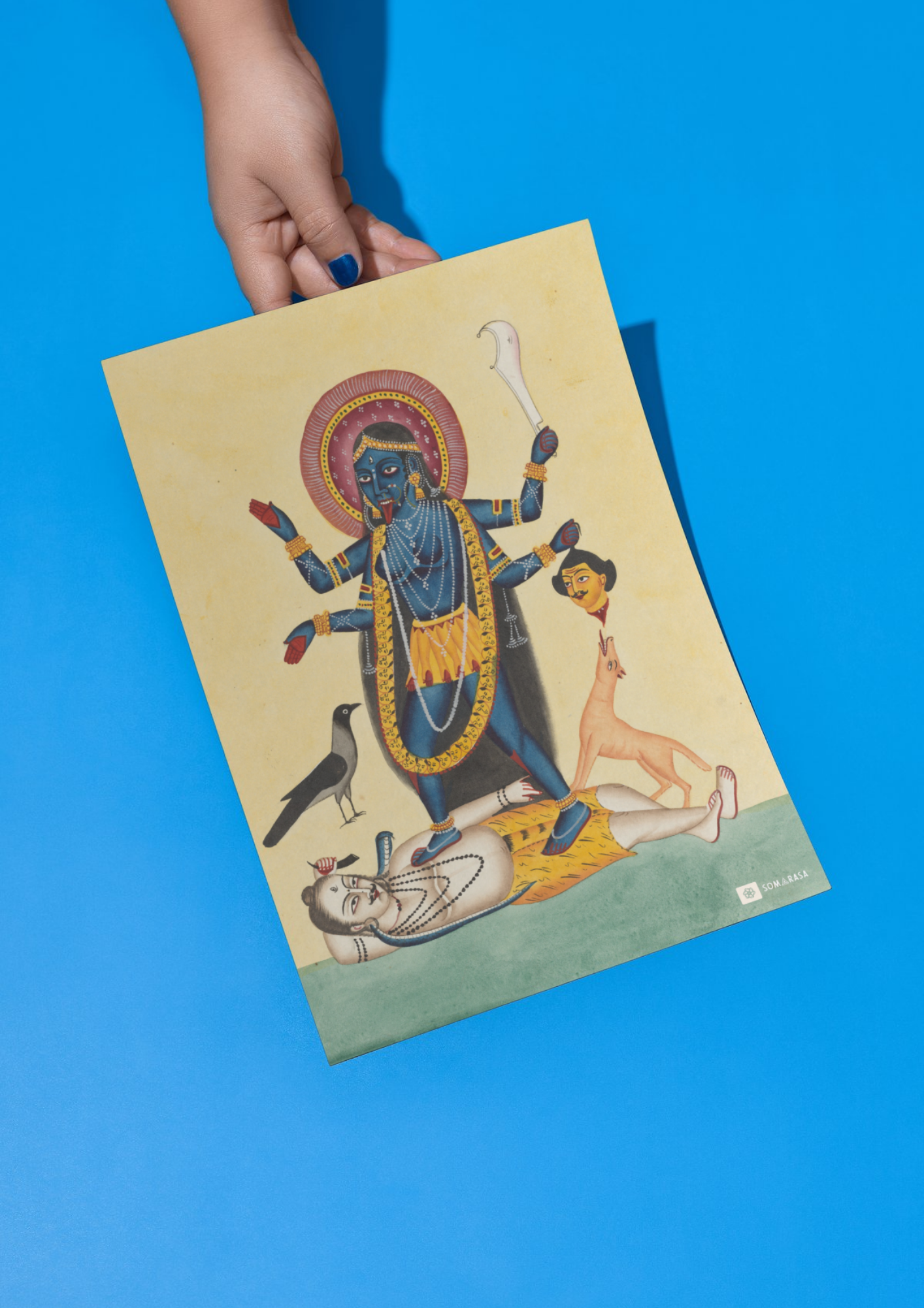 Kali Standing on Shiva – Kalighat Painting Reprint (A3 Poster)