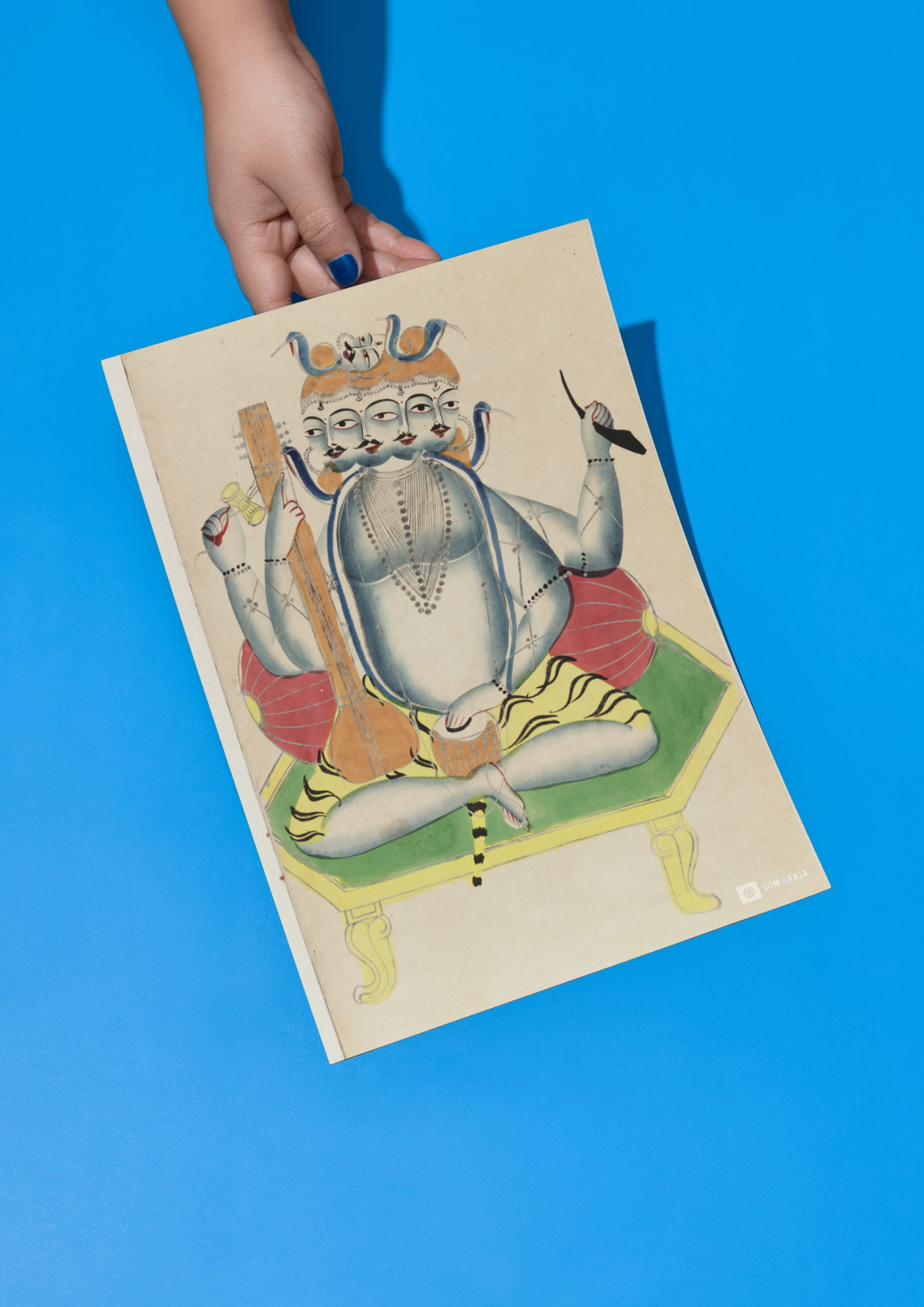 Panchanan Shiva Enthroned – Kalighat Painting Reprint (A3 Poster)