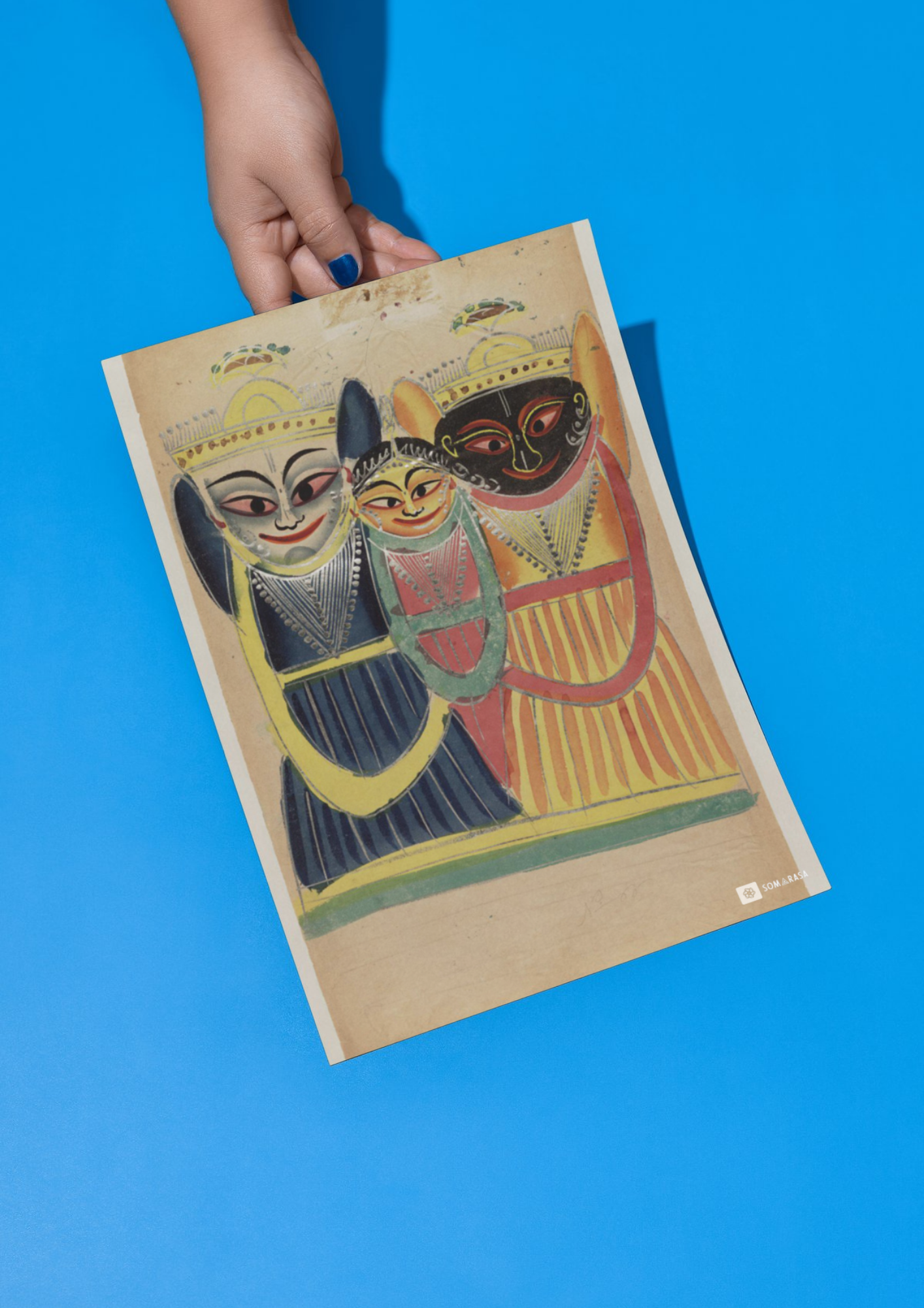 Jagannath, Balabhadra, and Subhadra – Kalighat Painting Reprint (A3 Poster)