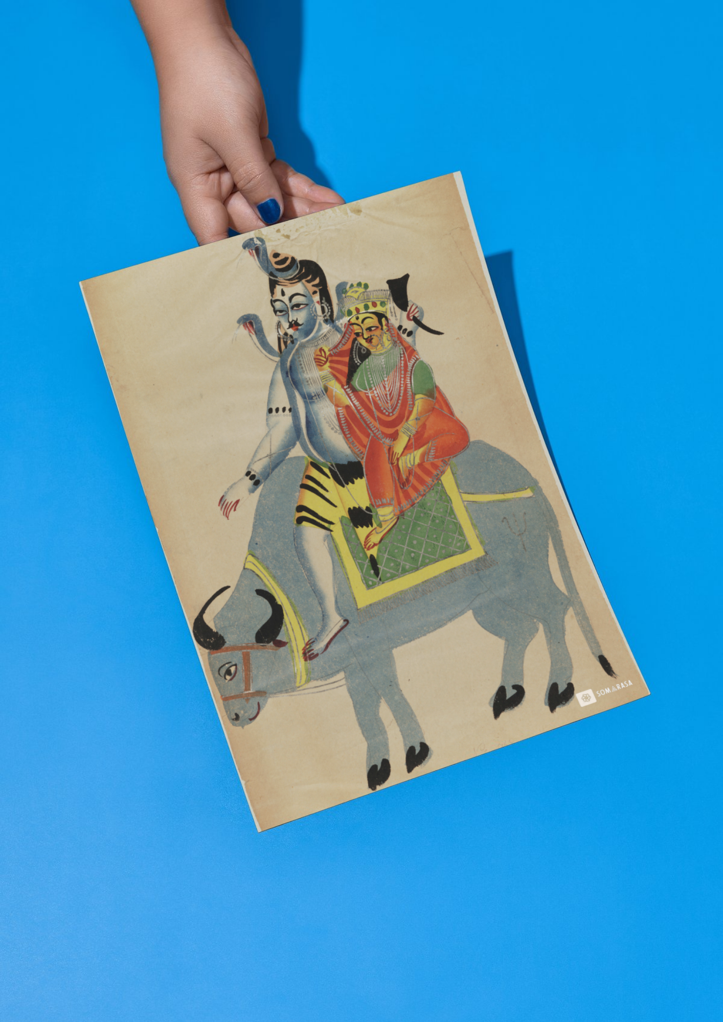 Shankar & Parvati on Nandi – Kalighat Painting Reprint (A3 Poster)
