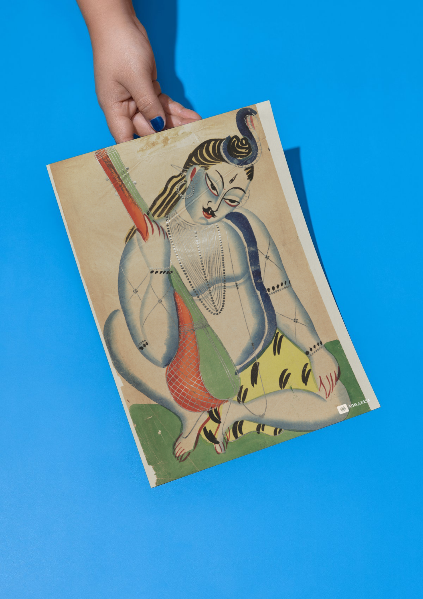 Shiva with Veena – Kalighat Painting Reprint (A3 Poster)