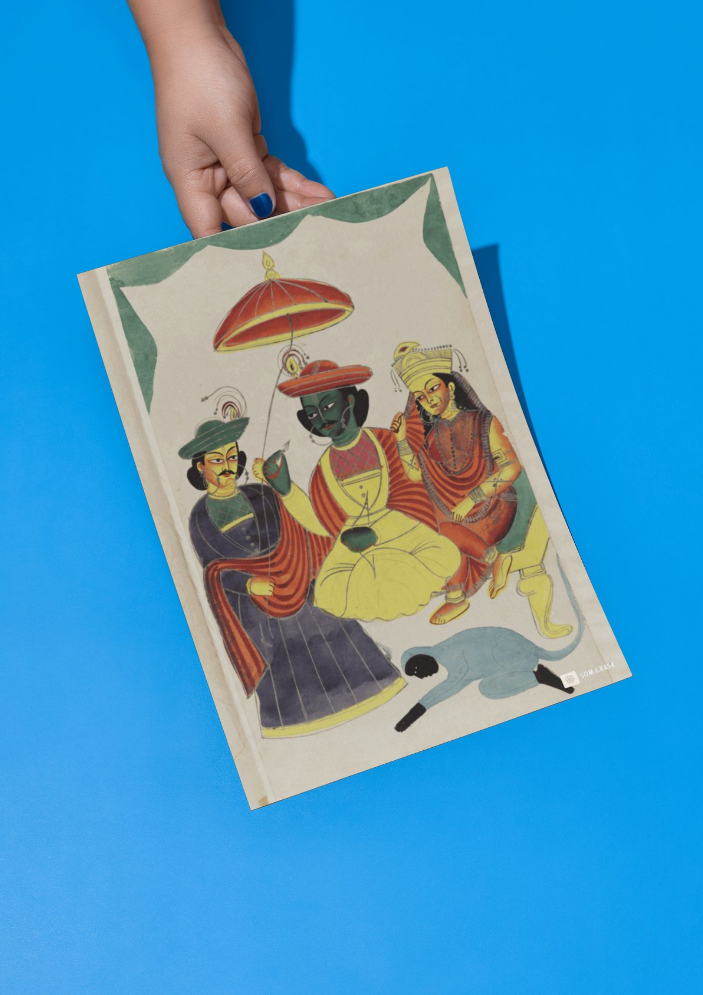 Rama, Sita, and Lakshmana Enthroned – Kalighat Painting Reprint (A3 Poster)