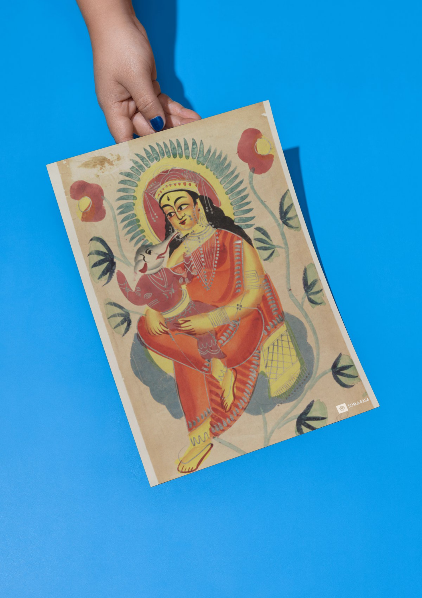 Gauri Nursing Ganesh – Kalighat Painting Reprint (A3 Poster)